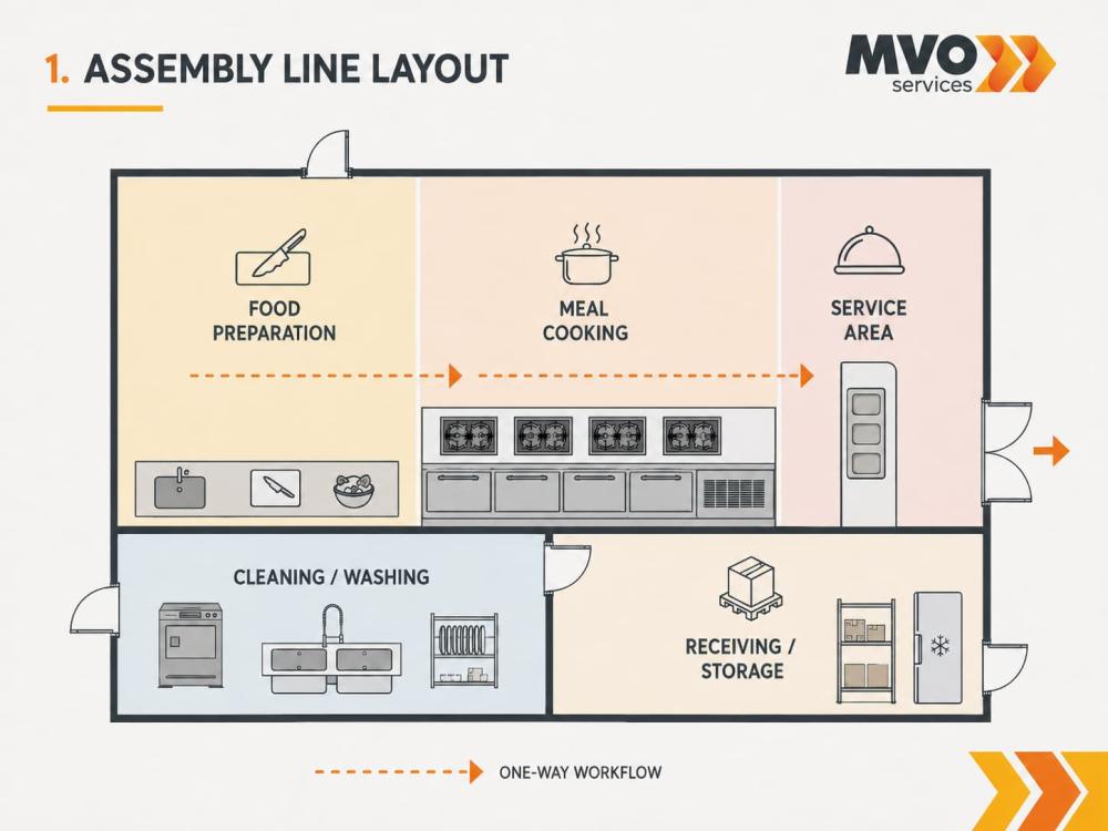 assembly line kitchen layout diagram